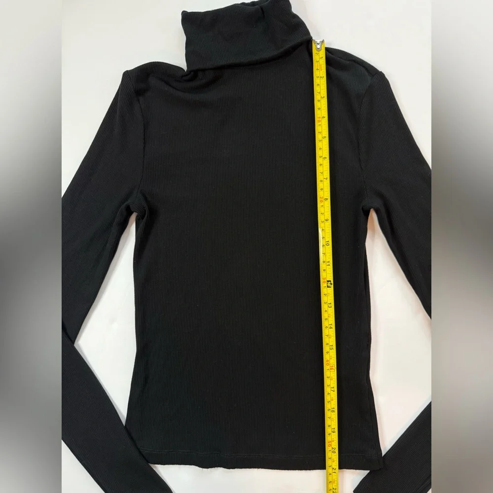 H&M Ribbed Turtleneck Shirt Fitted Viscose Long Sleeves Black Size S
